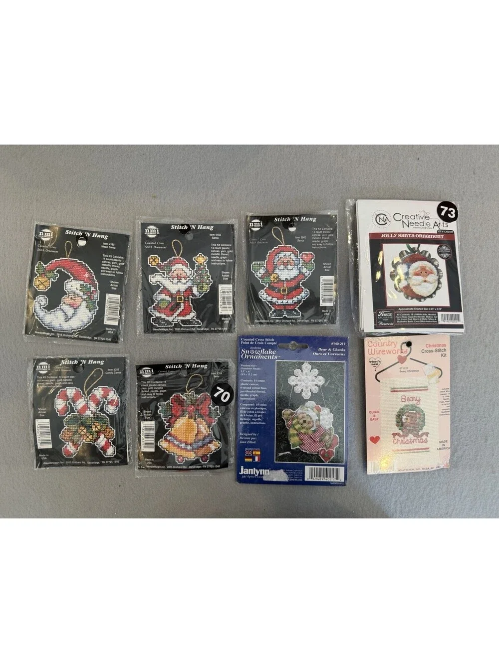 Lot Of 8 Counted Cross Stitch Christmas Ornament Kits New